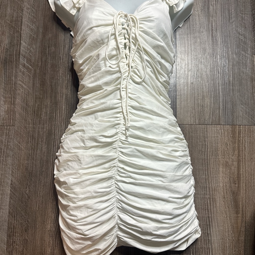 Zara Cream Ruched Mini Dress - Picture 3 of 6